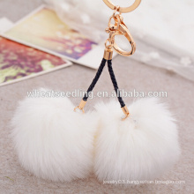 2016 new fur keychain Plush Rabbit Fur two-ball pompom keychain YS-CHY-3140